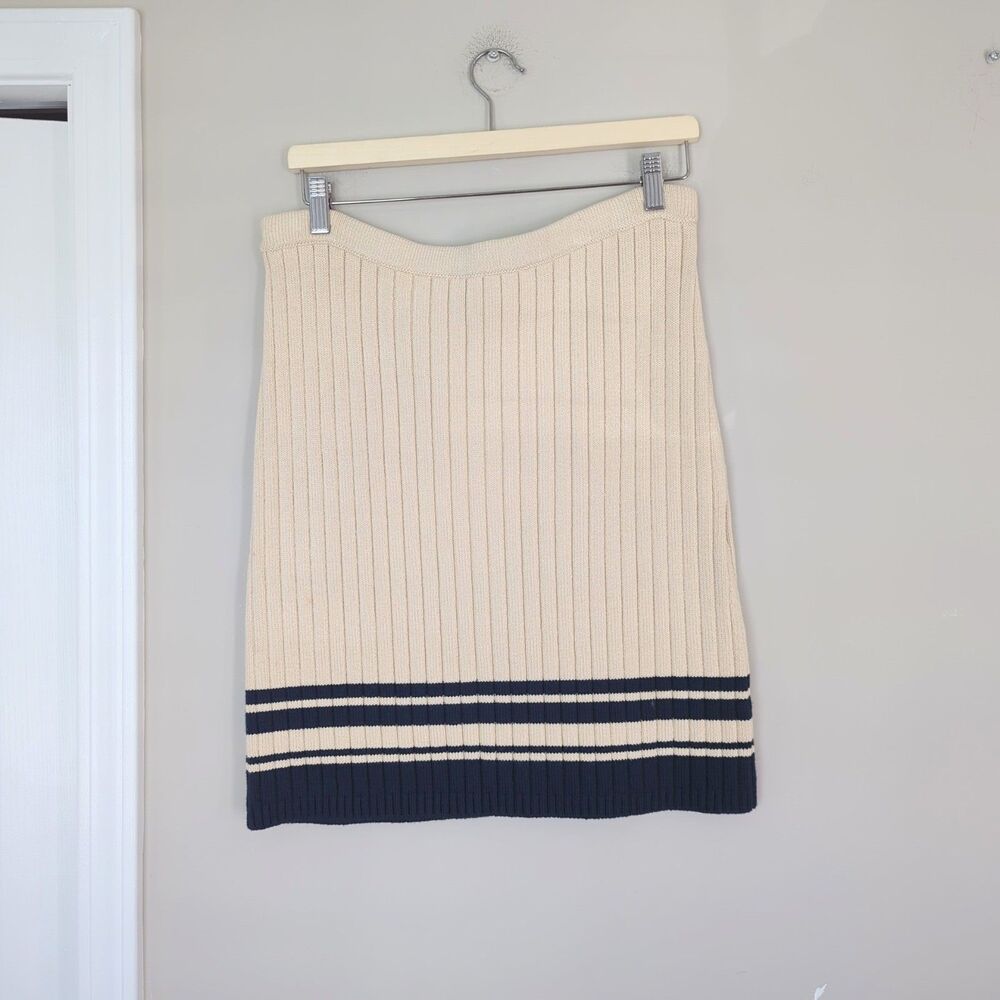 Tory Burch NWT Midori Ribbed Knee Length Sweater Knit Skirt Cream Medium